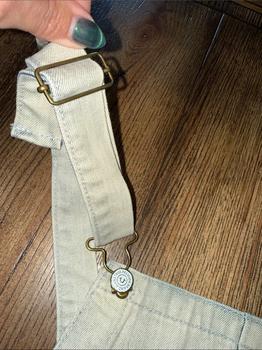 True Religion Two-Tone White Beige and Dark Blue Denim Short Overalls